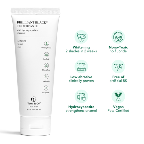 Brilliant Black® Charcoal Whitening Toothpaste with Micro-Hydroxyapatite (Fluoride-Free, Enamel Strength & Sensitive Teeth Relief)
